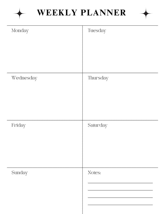 Weekly Planner – Digital Download (Printable PDF)